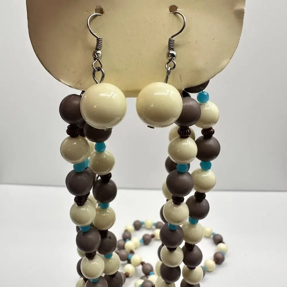 Vintage 90s RoRo Multi-Strand Beaded Necklace Earring Set Boho Fashion Jewelry